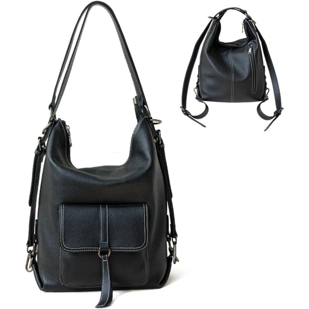 Large Capacity Women’s Leather Backpack - Convertible Shoulder Bag With Straps